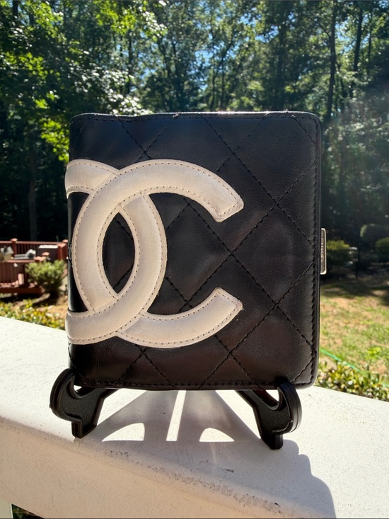 Chanel Handbags - CHANEL Cambon Authentic Black and White Leather Wallet with Pink interior GUC